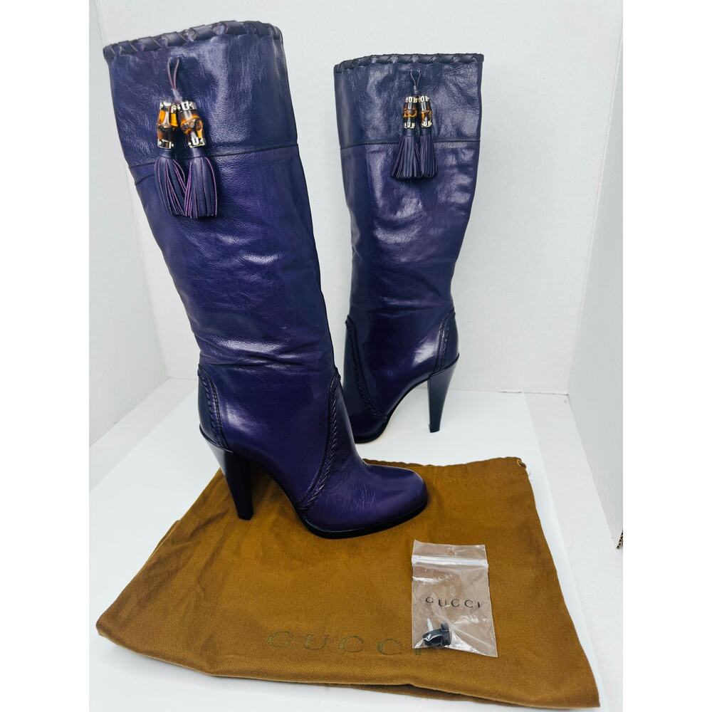 Gucci Vintage Purple Slouch Leather Knee-High Boots w/ Tassel Women’s Size EU 36 - Picture 2 of 12